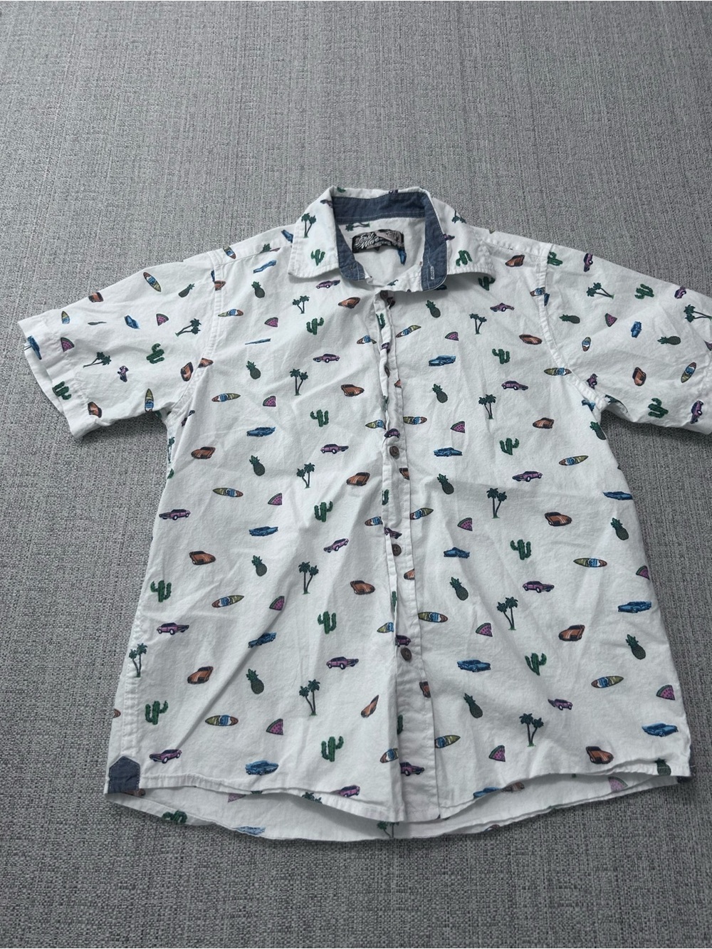 First Wave White Short-Sleeve Button-Down Desert Print 100% Cotton Size 10/12 Y
